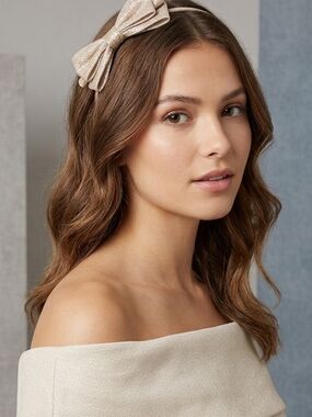 Claire's Glitter Bow Headband in Champagne Gold